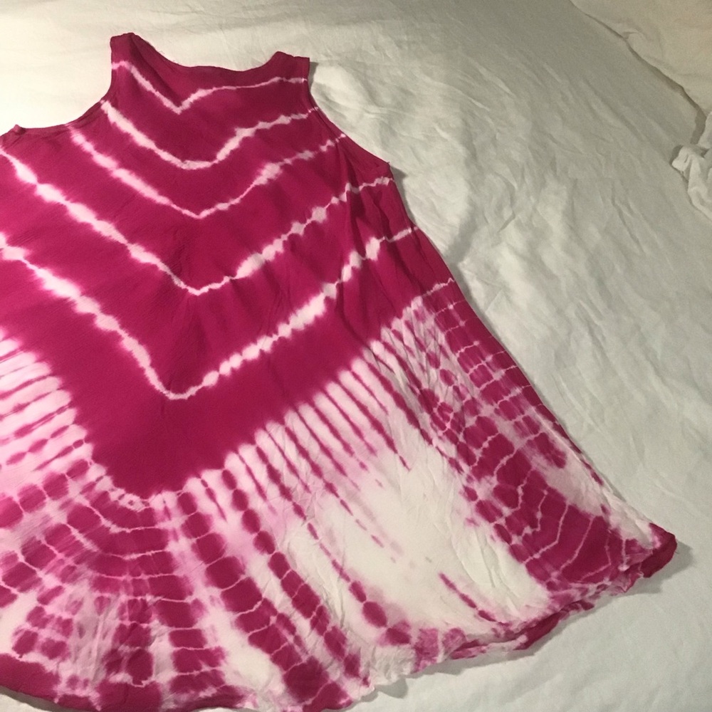 Ana & Rise Pink & White Tie Dyed V Neck Sleeveless Dress w/Embroidery, One Size - Picture 7 of 11